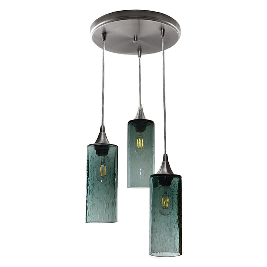 515 Lunar: 3 Pendant Cascade Chandelier-Glass-Bicycle Glass Co-Slate Gray-Bicycle Glass Co