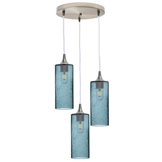 515 Lunar: 3 Pendant Cascade Chandelier-Glass-Bicycle Glass Co - Hotshop-Slate Gray-Brushed Nickel-Bicycle Glass Co