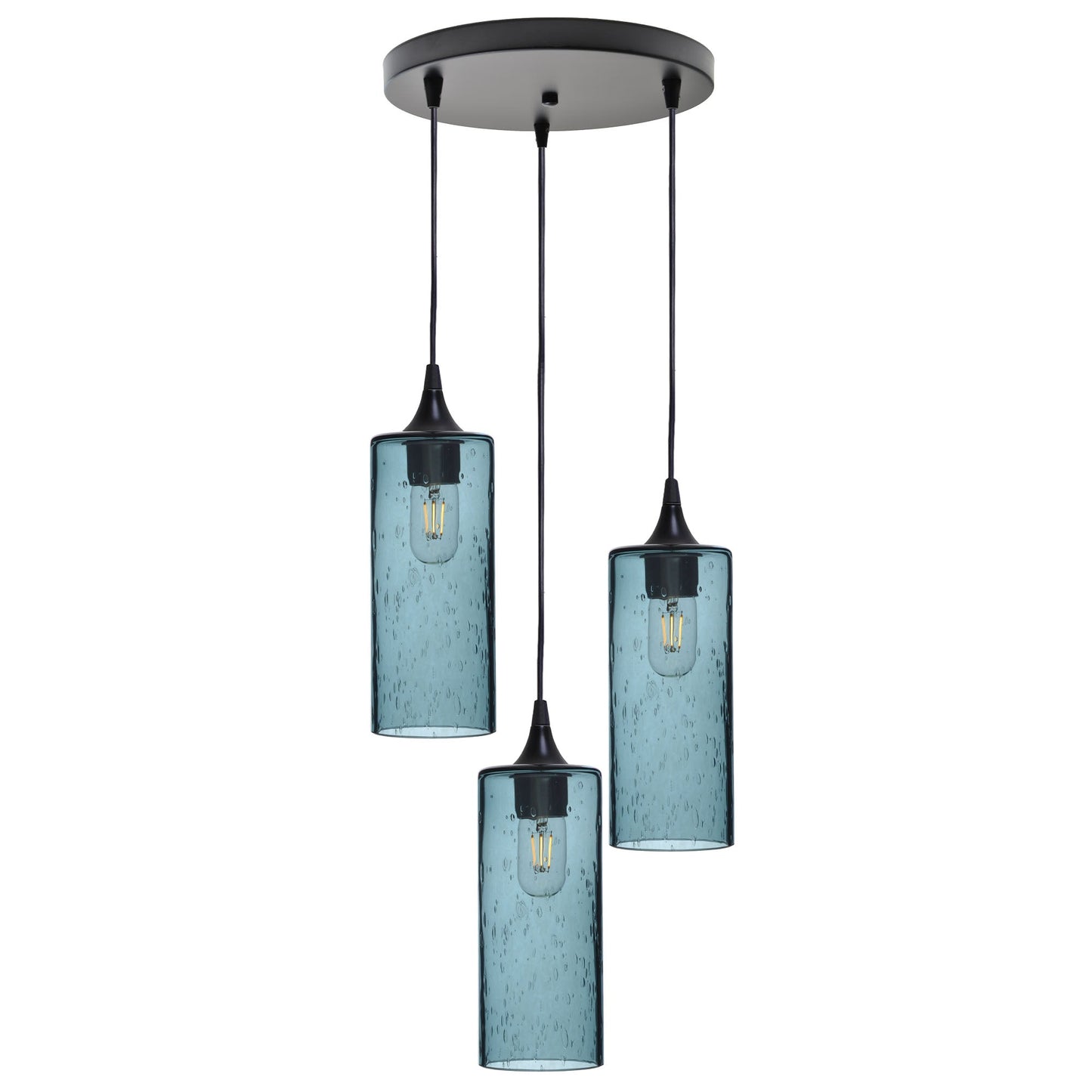 515 Lunar: 3 Pendant Cascade Chandelier-Glass-Bicycle Glass Co - Hotshop-Steel Blue-Antique Bronze-Bicycle Glass Co