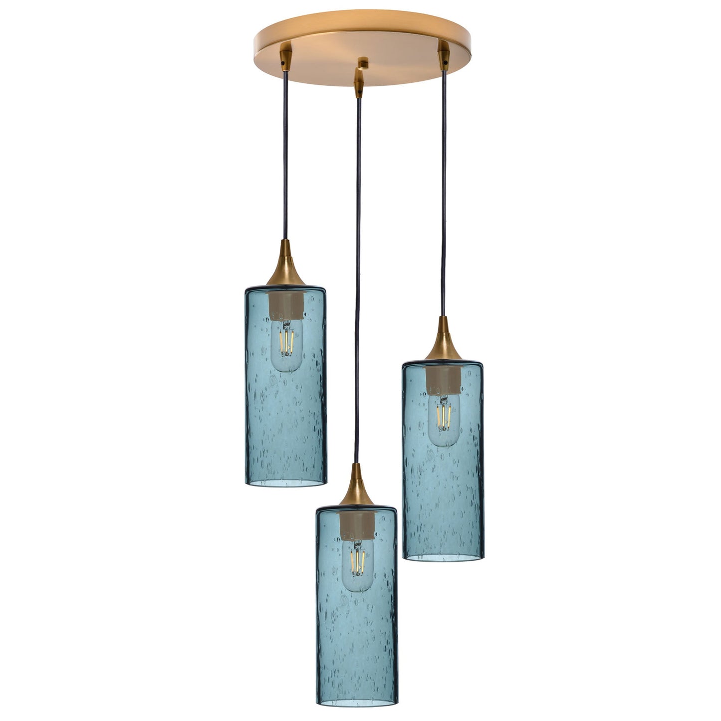 515 Lunar: 3 Pendant Cascade Chandelier-Glass-Bicycle Glass Co - Hotshop-Slate Gray-Polished Brass-Bicycle Glass Co