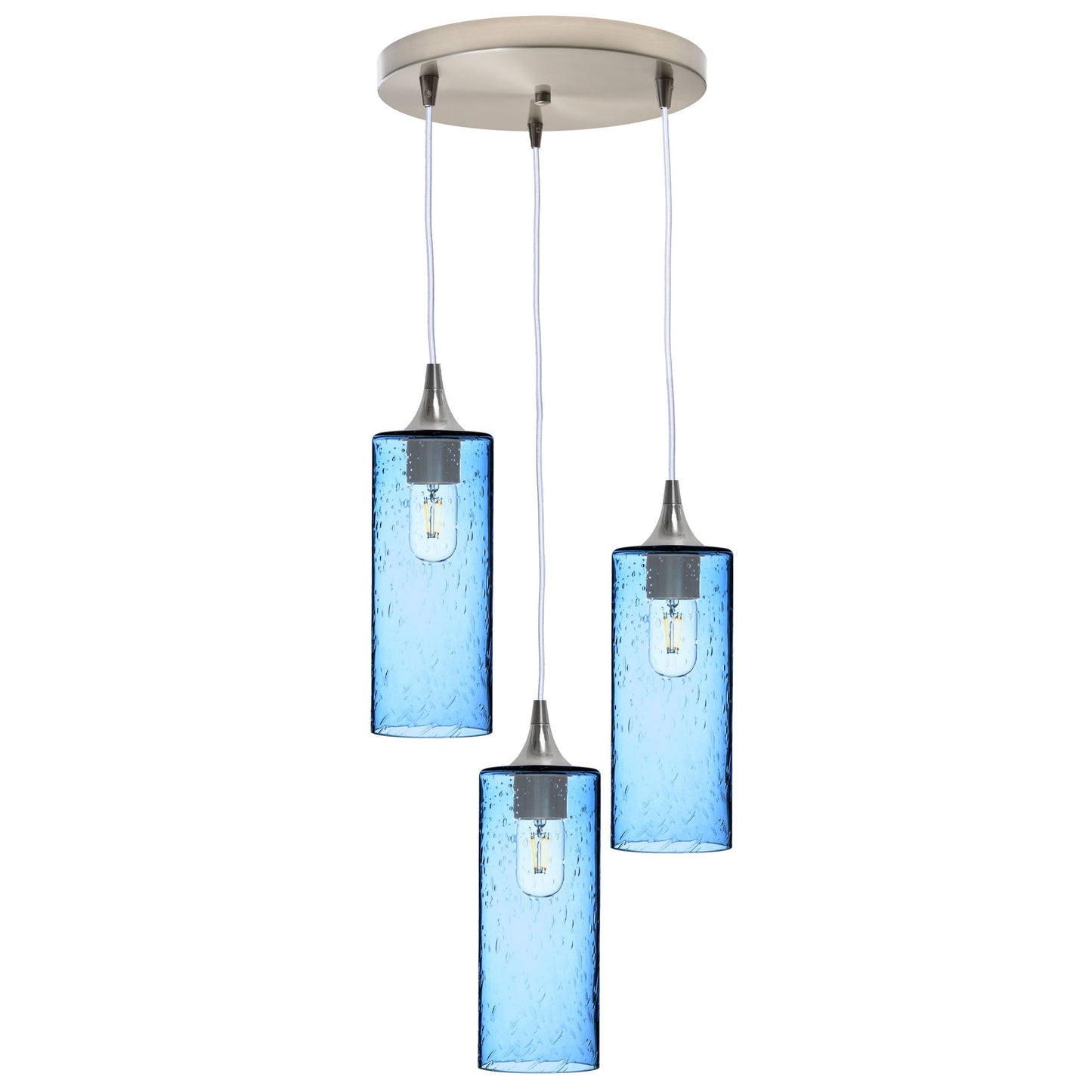 515 Lunar: 3 Pendant Cascade Chandelier-Glass-Bicycle Glass Co - Hotshop-Steel Blue-Brushed Nickel-Bicycle Glass Co