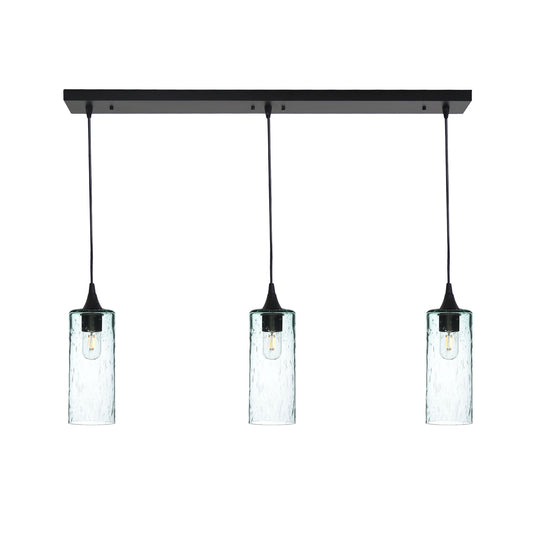515 Lunar: 3 Pendant Linear Chandelier-Glass-Bicycle Glass Co - Hotshop-Eco Clear-Matte Black-Bicycle Glass Co