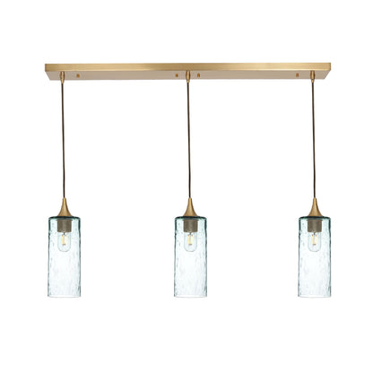 515 Lunar: 3 Pendant Linear Chandelier-Glass-Bicycle Glass Co - Hotshop-Eco Clear-Polished Brass-Bicycle Glass Co