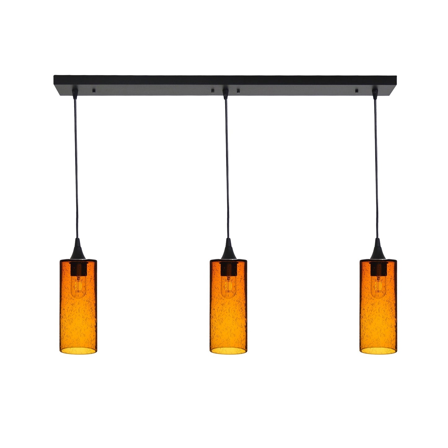 515 Lunar: 3 Pendant Linear Chandelier-Glass-Bicycle Glass Co - Hotshop-Golden Amber-Matte Black-Bicycle Glass Co