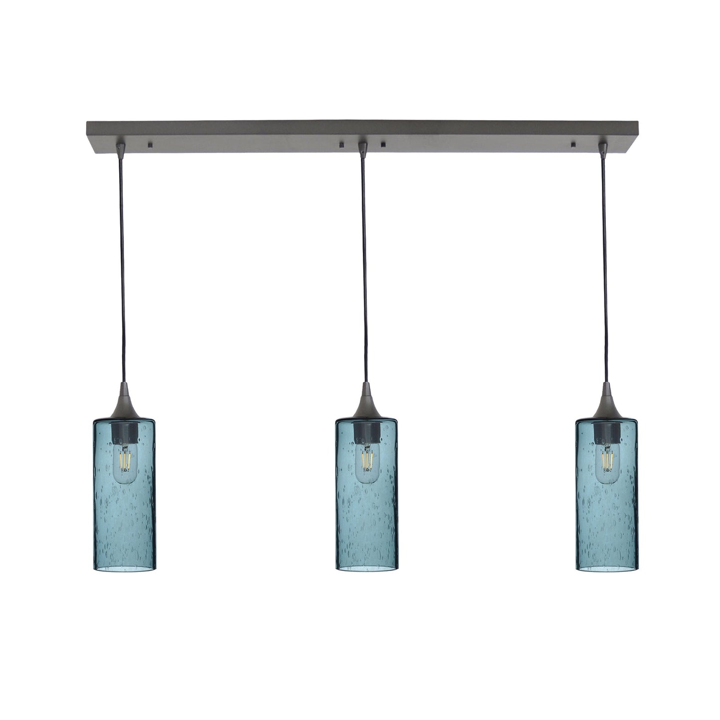 515 Lunar: 3 Pendant Linear Chandelier-Glass-Bicycle Glass Co - Hotshop-Slate Gray-Antique Bronze-Bicycle Glass Co