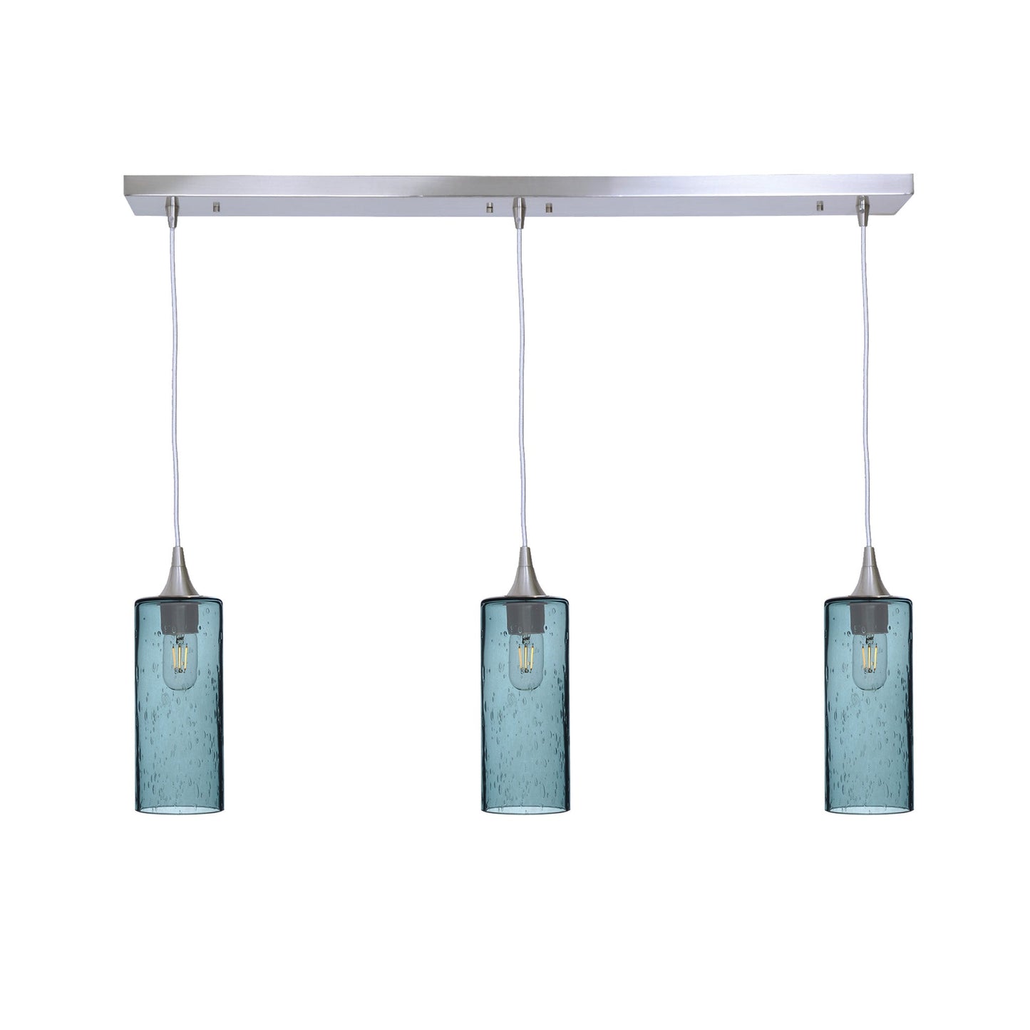 515 Lunar: 3 Pendant Linear Chandelier-Glass-Bicycle Glass Co - Hotshop-Slate Gray-Brushed Nickel-Bicycle Glass Co