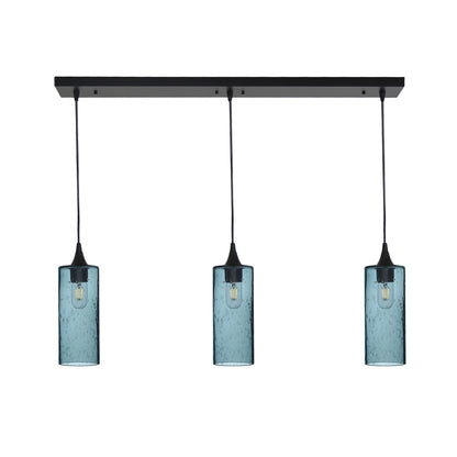 515 Lunar: 3 Pendant Linear Chandelier-Glass-Bicycle Glass Co - Hotshop-Slate Gray-Matte Black-Bicycle Glass Co