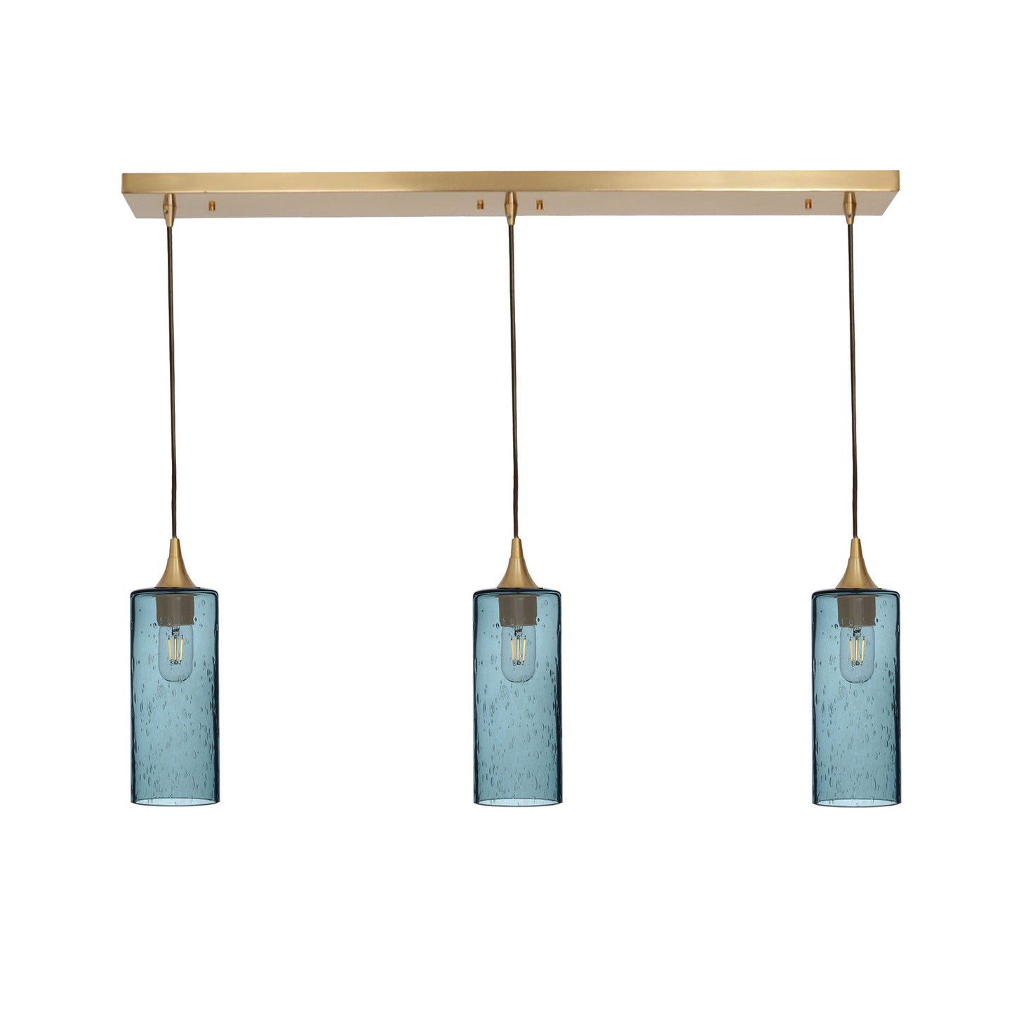 515 Lunar: 3 Pendant Linear Chandelier-Glass-Bicycle Glass Co - Hotshop-Slate Gray-Polished Brass-Bicycle Glass Co