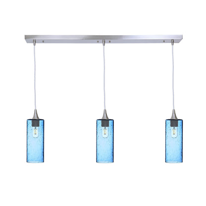 515 Lunar: 3 Pendant Linear Chandelier-Glass-Bicycle Glass Co - Hotshop-Steel Blue-Brushed Nickel-Bicycle Glass Co