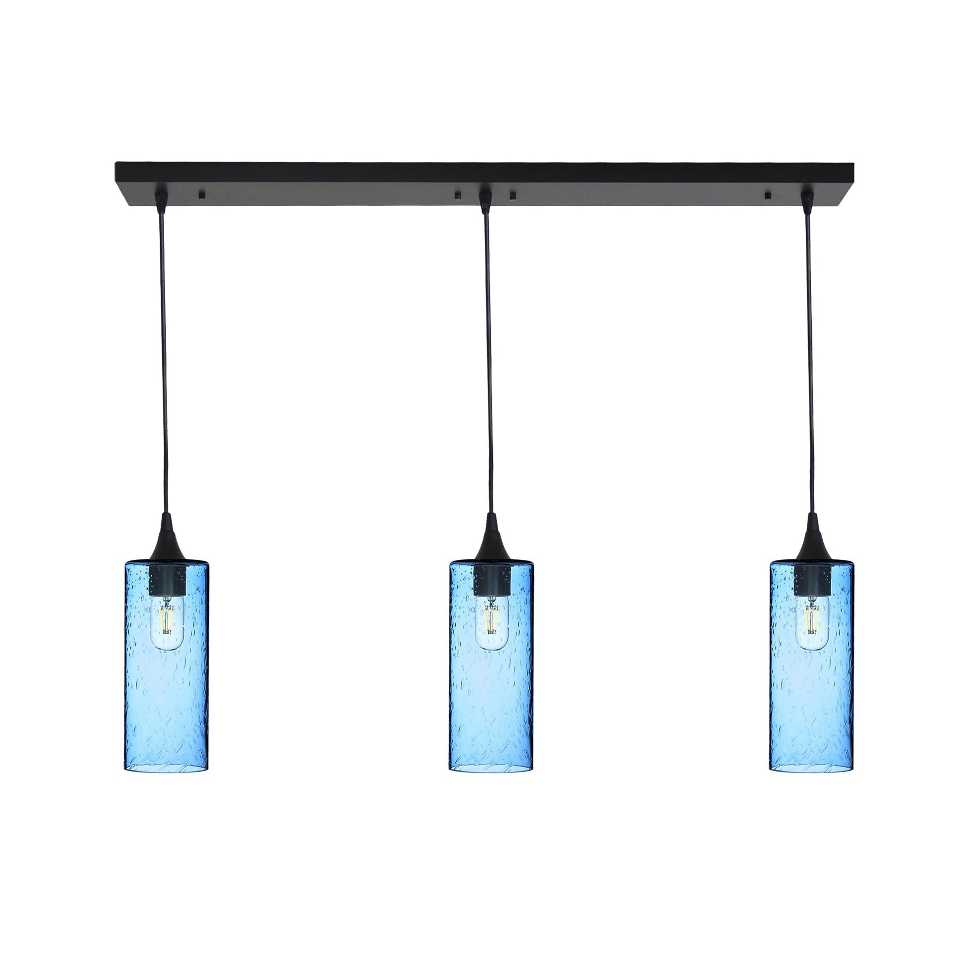 515 Lunar: 3 Pendant Linear Chandelier-Glass-Bicycle Glass Co - Hotshop-Steel Blue-Matte Black-Bicycle Glass Co