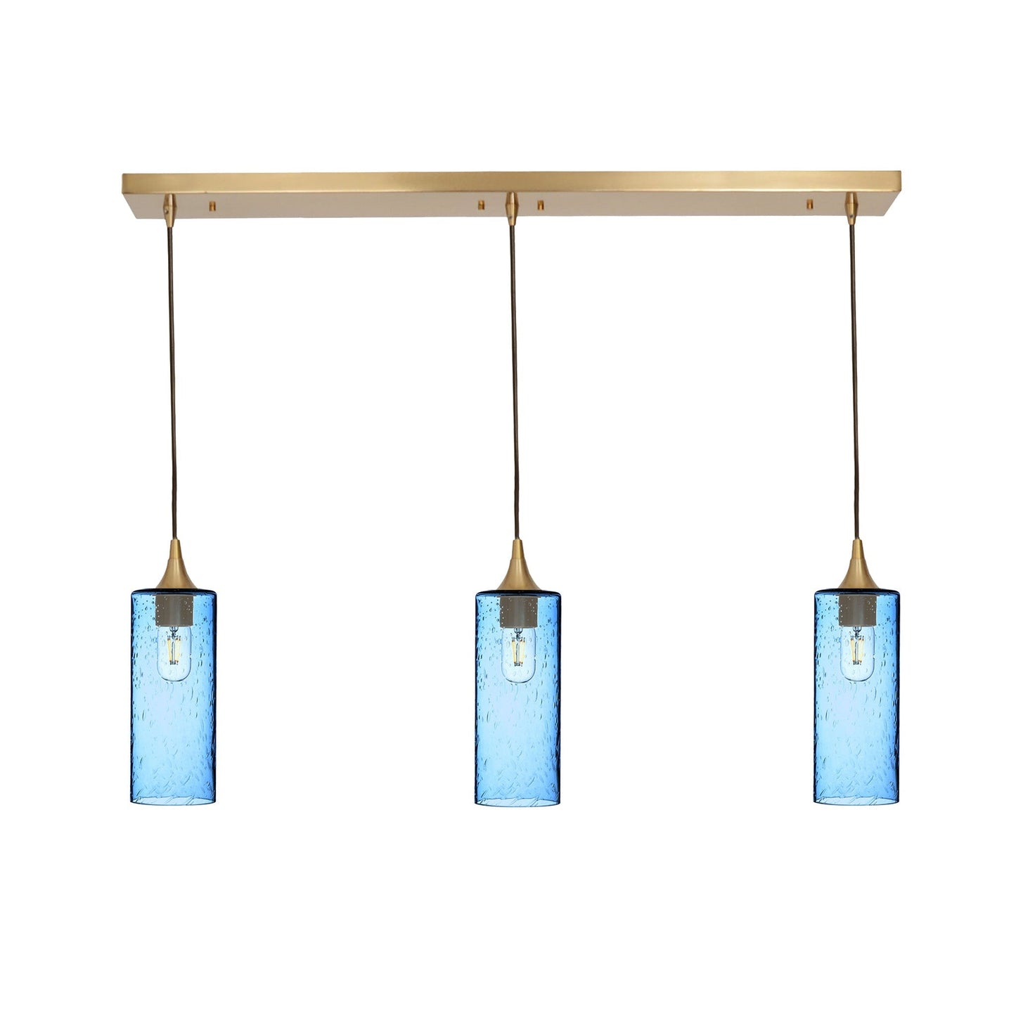 515 Lunar: 3 Pendant Linear Chandelier-Glass-Bicycle Glass Co - Hotshop-Steel Blue-Polished Brass-Bicycle Glass Co