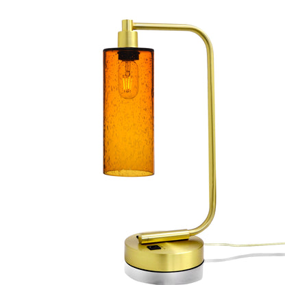 515 Lunar: Table Lamp-Glass-Bicycle Glass Co - Hotshop-Golden Amber-Satin Brass-Bicycle Glass Co