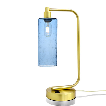 515 Lunar: Table Lamp-Glass-Bicycle Glass Co - Hotshop-Steel Blue-Satin Brass-Bicycle Glass Co