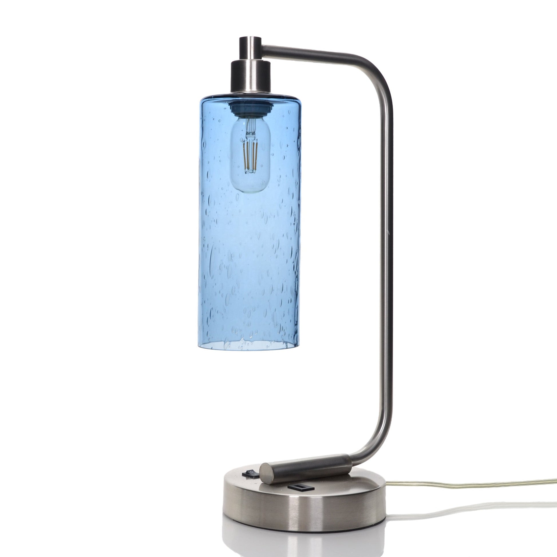 515 Lunar: Table Lamp-Glass-Bicycle Glass Co - Hotshop-Steel Blue-Brushed Nickel-4 Watt LED (+$0.00)-Bicycle Glass Co