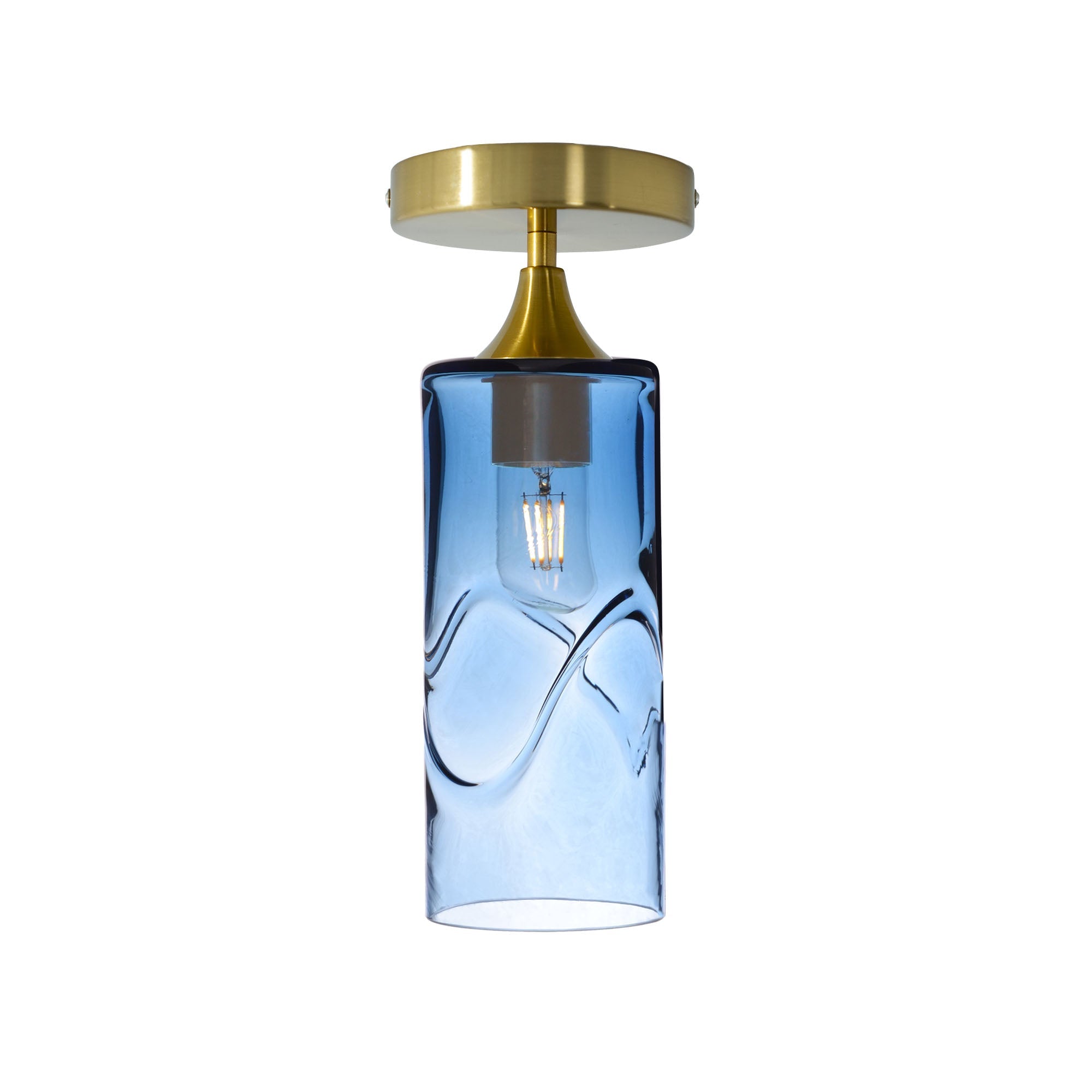 515 Semi-Flush-Bicycle Glass Co - Hotshop-Swell-Steel Blue-Polished Brass-Bicycle Glass Co