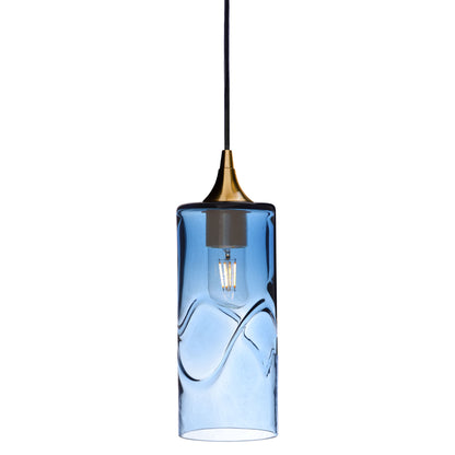 515 Single Pendant Light-Bicycle Glass Co-Polished Brass 15ft Cord + Track Mount-Swell-Steel Blue-Bicycle Glass Co