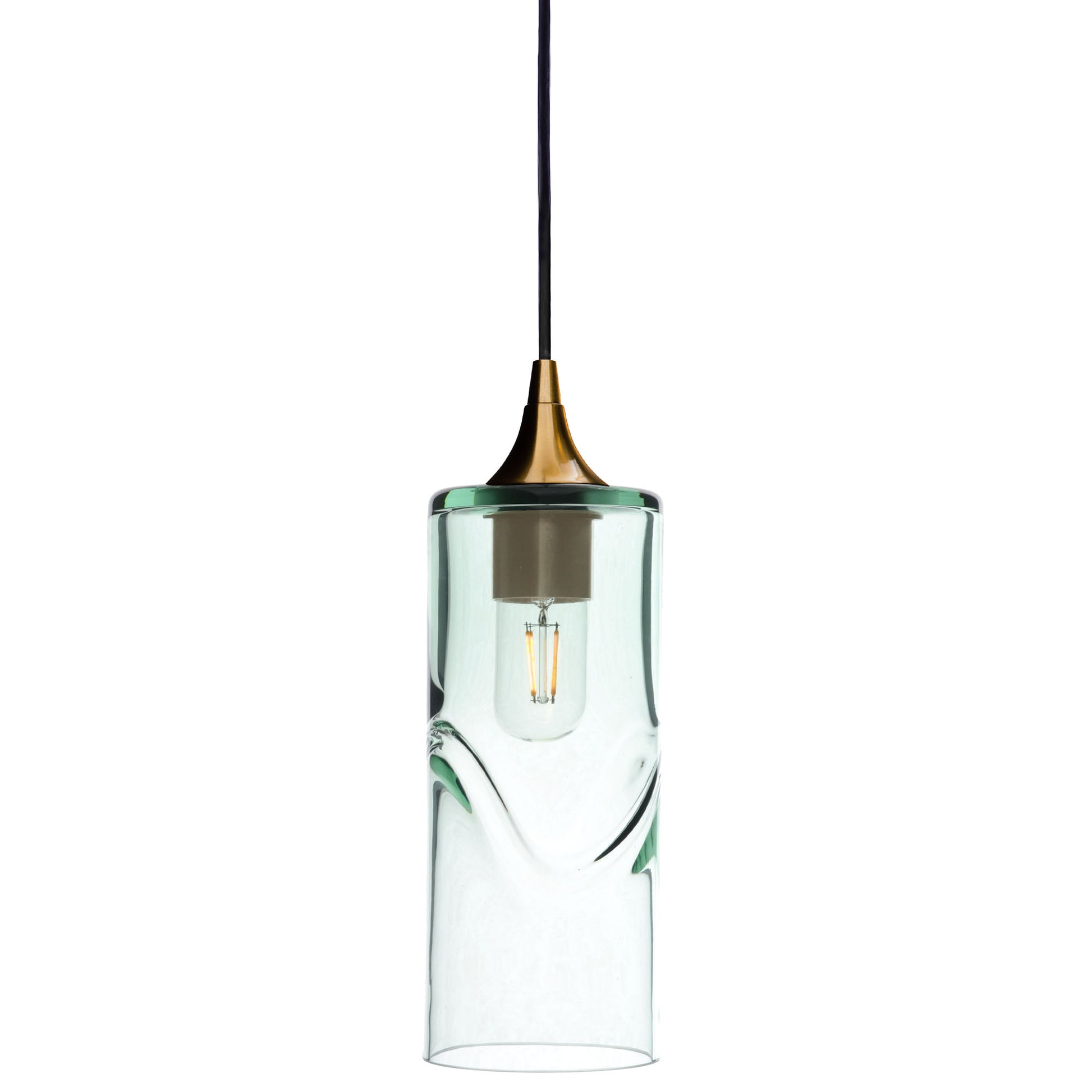 515 Single Pendant Light-Bicycle Glass Co-Polished Brass 15ft Cord + Track Mount-Swell-Eco Clear-Bicycle Glass Co