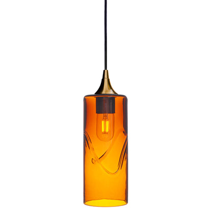 515 Single Pendant Light-Bicycle Glass Co-Polished Brass 15ft Cord + Track Mount-Swell-Golden Amber-Bicycle Glass Co