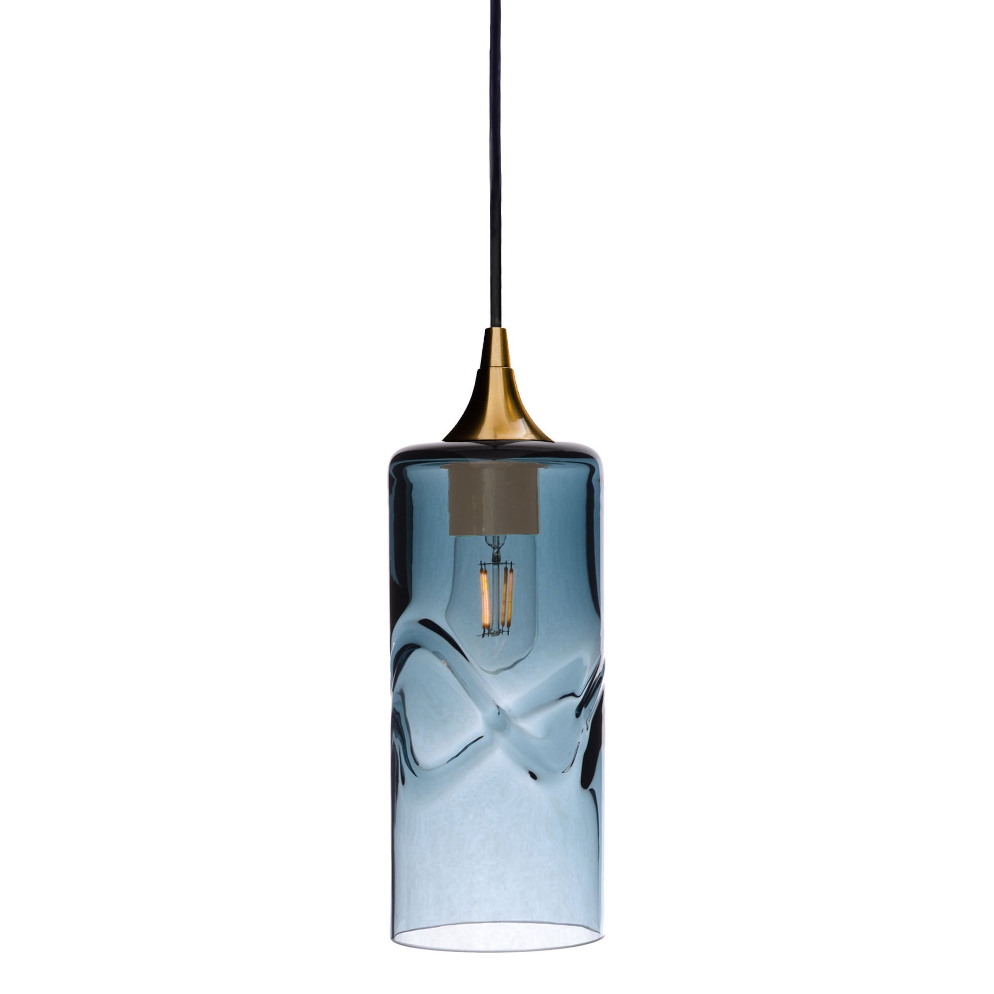 515 Single Pendant Light-Bicycle Glass Co-Polished Brass 15ft Cord + Track Mount-Swell-Slate Gray-Bicycle Glass Co