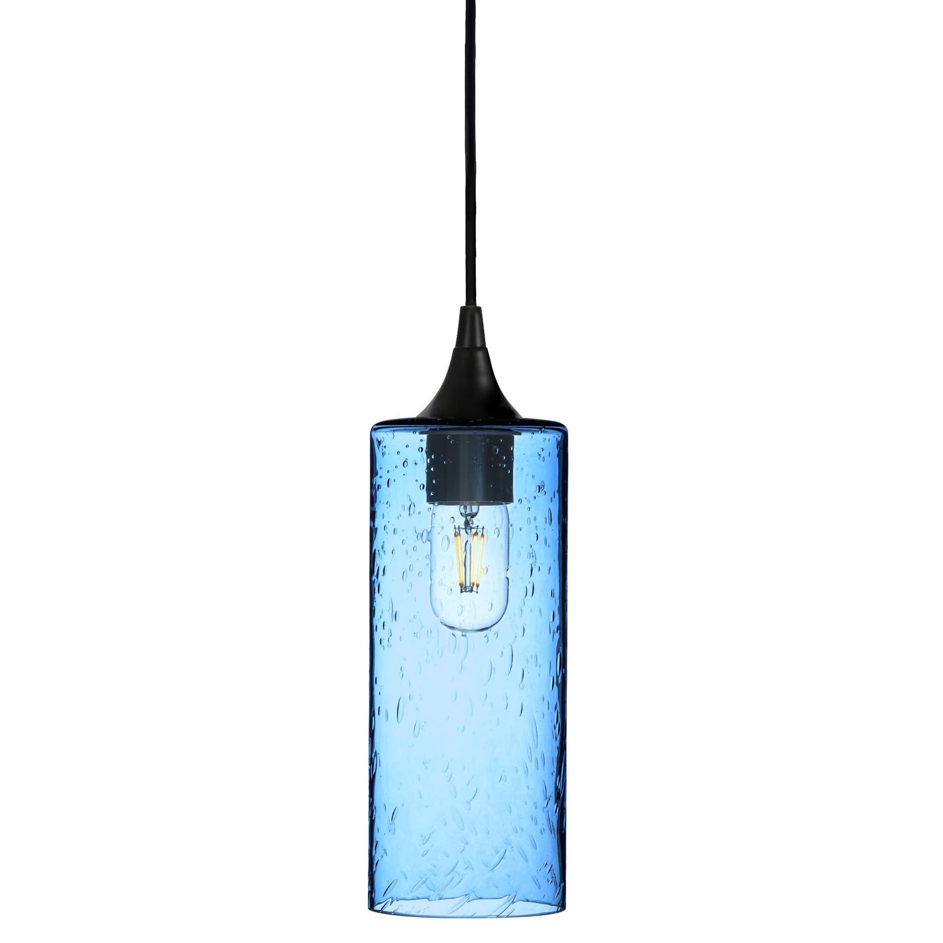 515 Single Pendant Light-Bicycle Glass Co-Matte Black 15ft Cord + Track Mount-Lunar-Steel Blue-Bicycle Glass Co