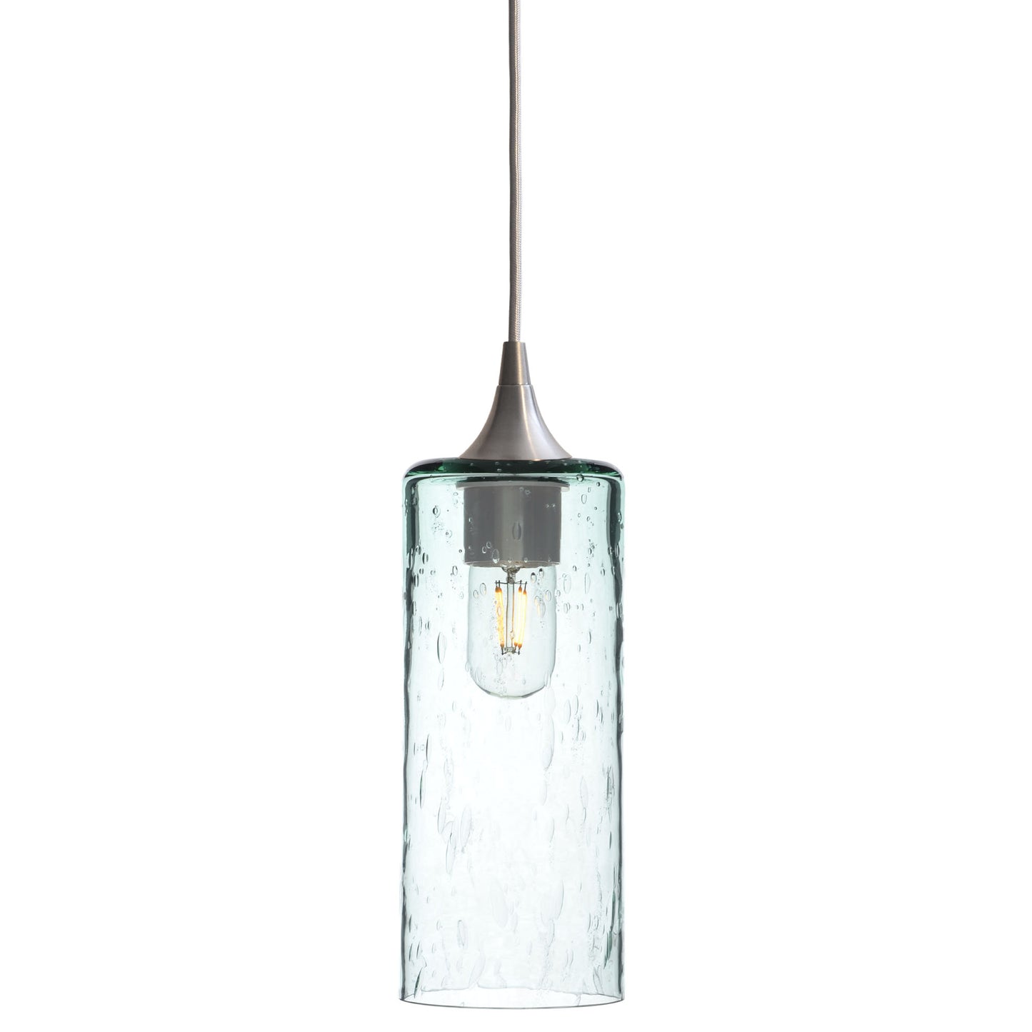 515 Single Pendant Light-Bicycle Glass Co-Brushed Nickel 15ft Cord + Track Mount-Lunar-Eco Clear-Bicycle Glass Co
