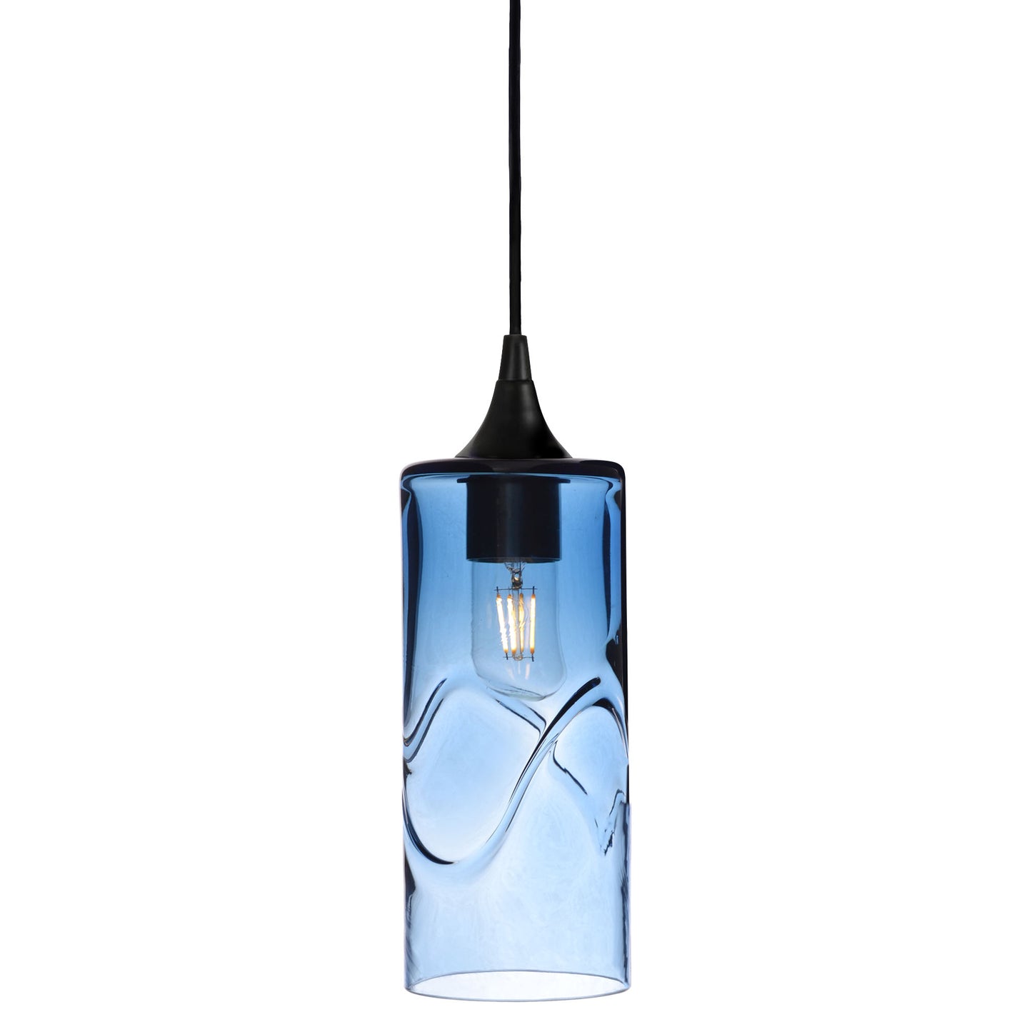 515 Single Pendant Light-Bicycle Glass Co-Matte Black 15ft Cord + Track Mount-Swell-Steel Blue-Bicycle Glass Co