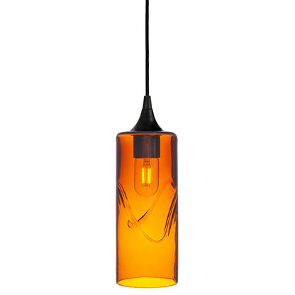 515 Single Pendant Light-Bicycle Glass Co-Matte Black 15ft Cord + Track Mount-Swell-Golden Amber-Bicycle Glass Co