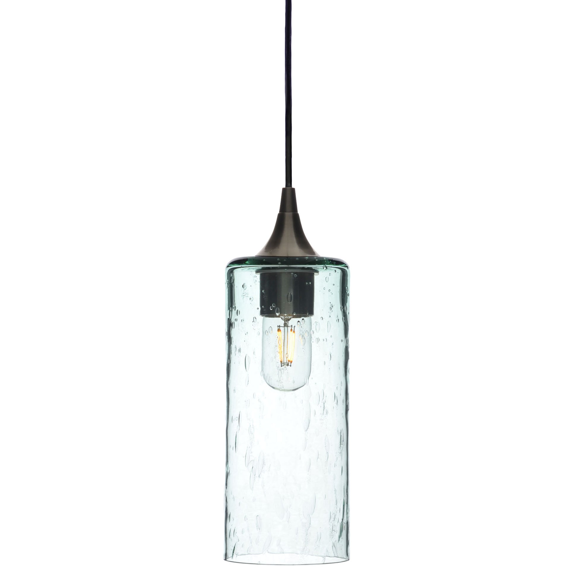515 Single Pendant Light-Bicycle Glass Co-Antique Bronze 15ft Cord + Track Mount-Lunar-Eco Clear-Bicycle Glass Co
