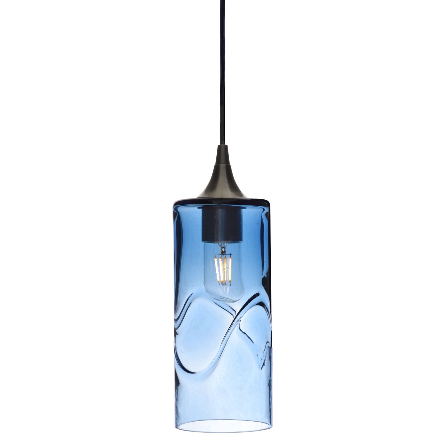 515 Single Pendant Light-Bicycle Glass Co-Antique Bronze 15ft Cord + Track Mount-Swell-Steel Blue-Bicycle Glass Co