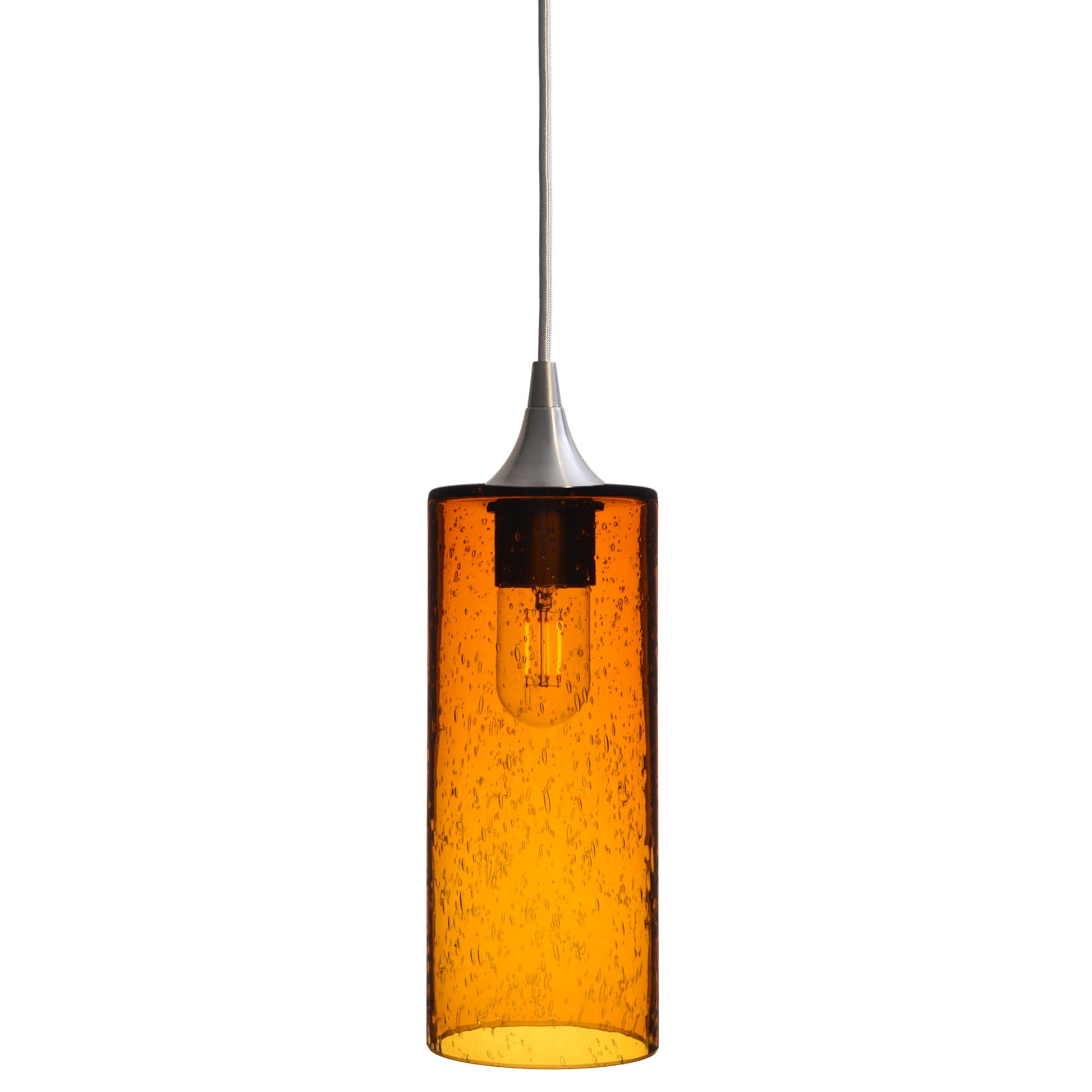 515 Single Pendant Light-Bicycle Glass Co-Brushed Nickel 15ft Cord + Track Mount-Lunar-Golden Amber-Bicycle Glass Co