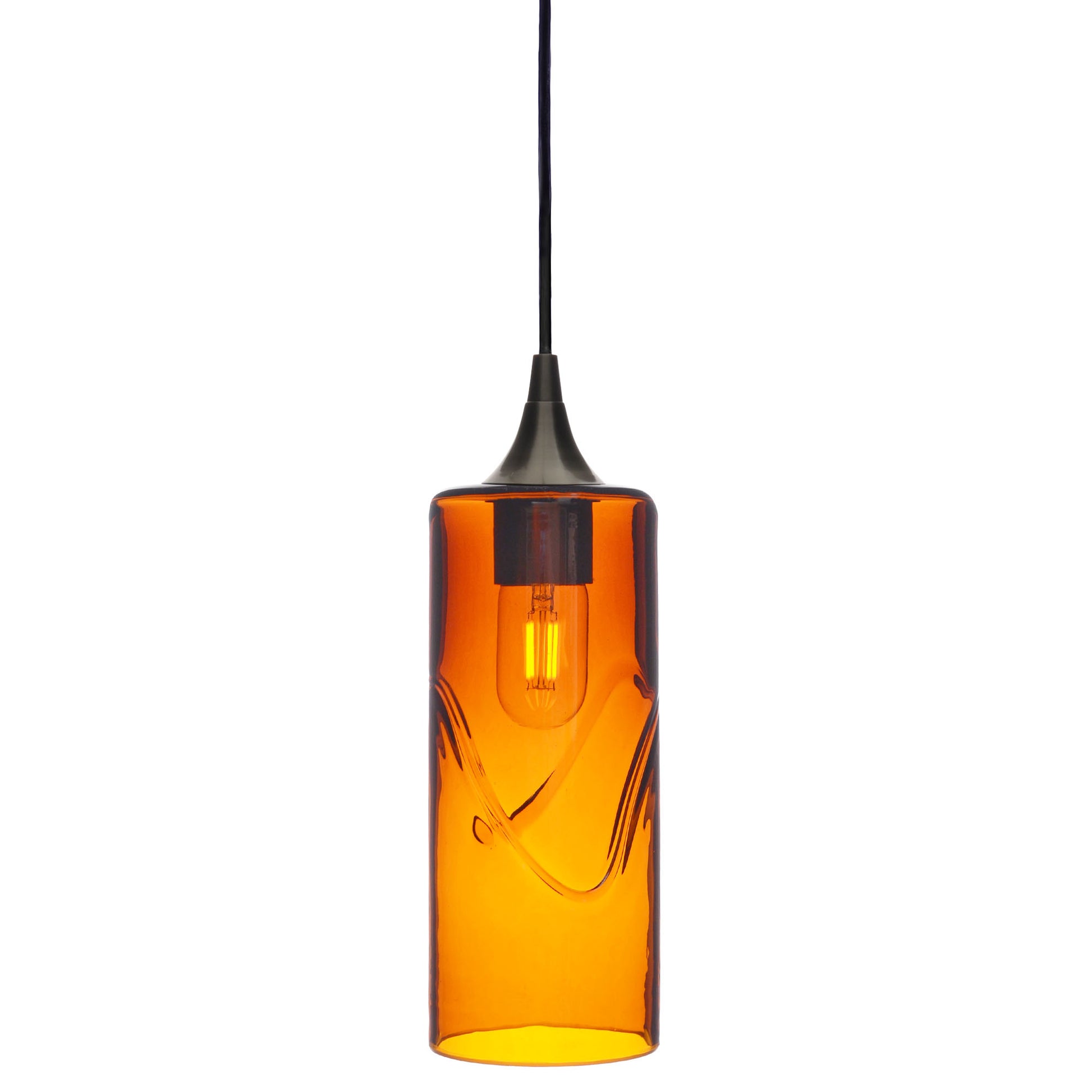 515 Single Pendant Light-Bicycle Glass Co-Antique Bronze 15ft Cord + Track Mount-Swell-Golden Amber-Bicycle Glass Co