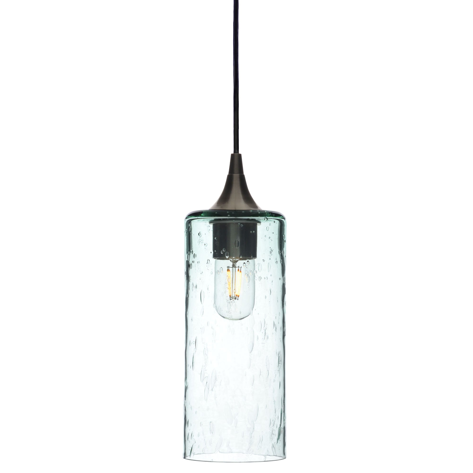 515 Single Pendant Light-Bicycle Glass Co-Antique Bronze 15ft Cord + Track Mount-Lunar-Eco Clear-Bicycle Glass Co