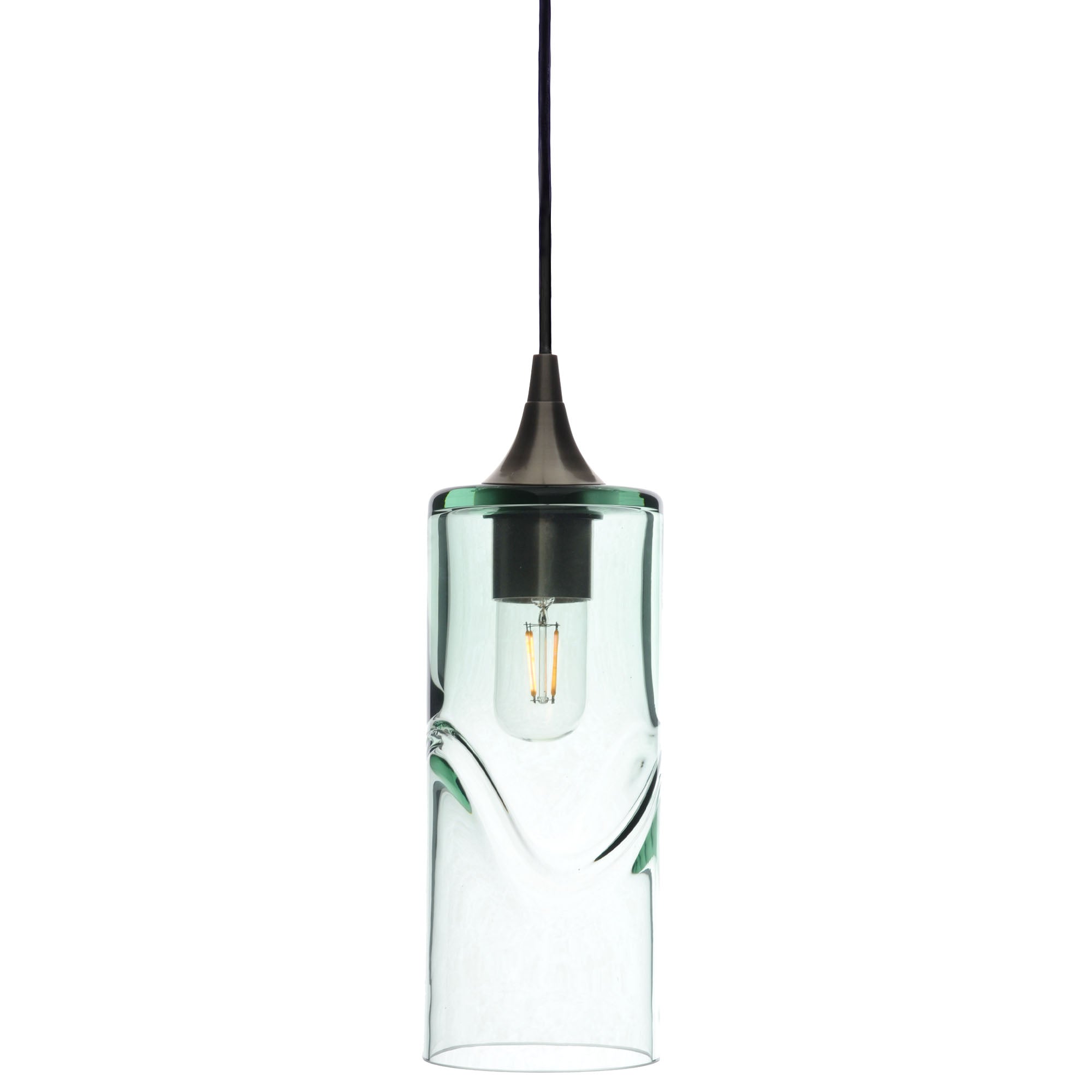 515 Single Pendant Light-Bicycle Glass Co-Antique Bronze 15ft Cord + Track Mount-Swell-Eco Clear-Bicycle Glass Co