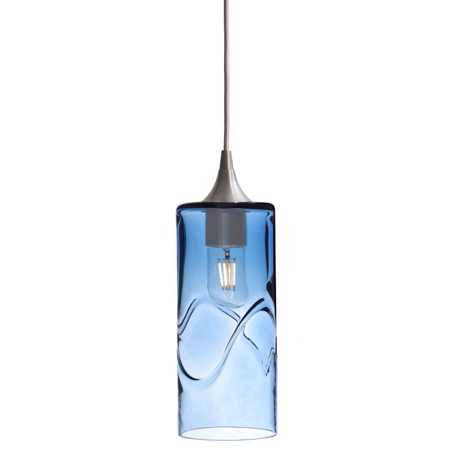 515 Single Pendant Light-Bicycle Glass Co-Brushed Nickel 15ft Cord + Track Mount-Swell-Steel Blue-Bicycle Glass Co