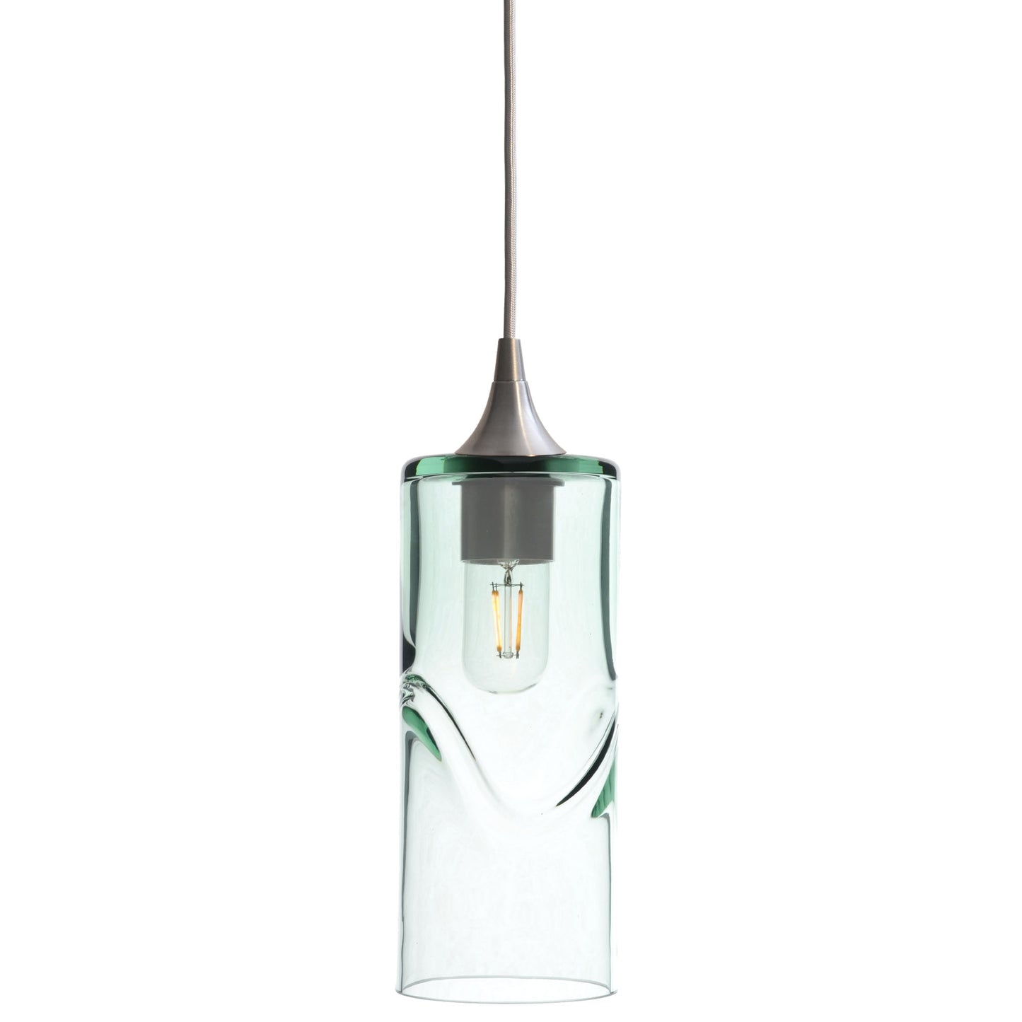 515 Single Pendant Light-Bicycle Glass Co-Brushed Nickel 15ft Cord + Track Mount-Swell-Eco Clear-Bicycle Glass Co