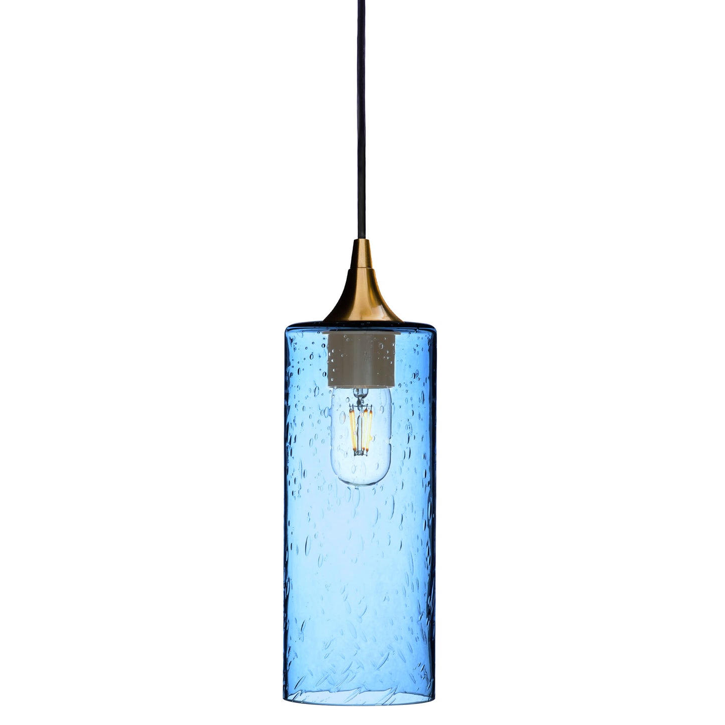 515 Single Pendant Light-Bicycle Glass Co-Polished Brass 15ft Cord + Track Mount-Lunar-Steel Blue-Bicycle Glass Co