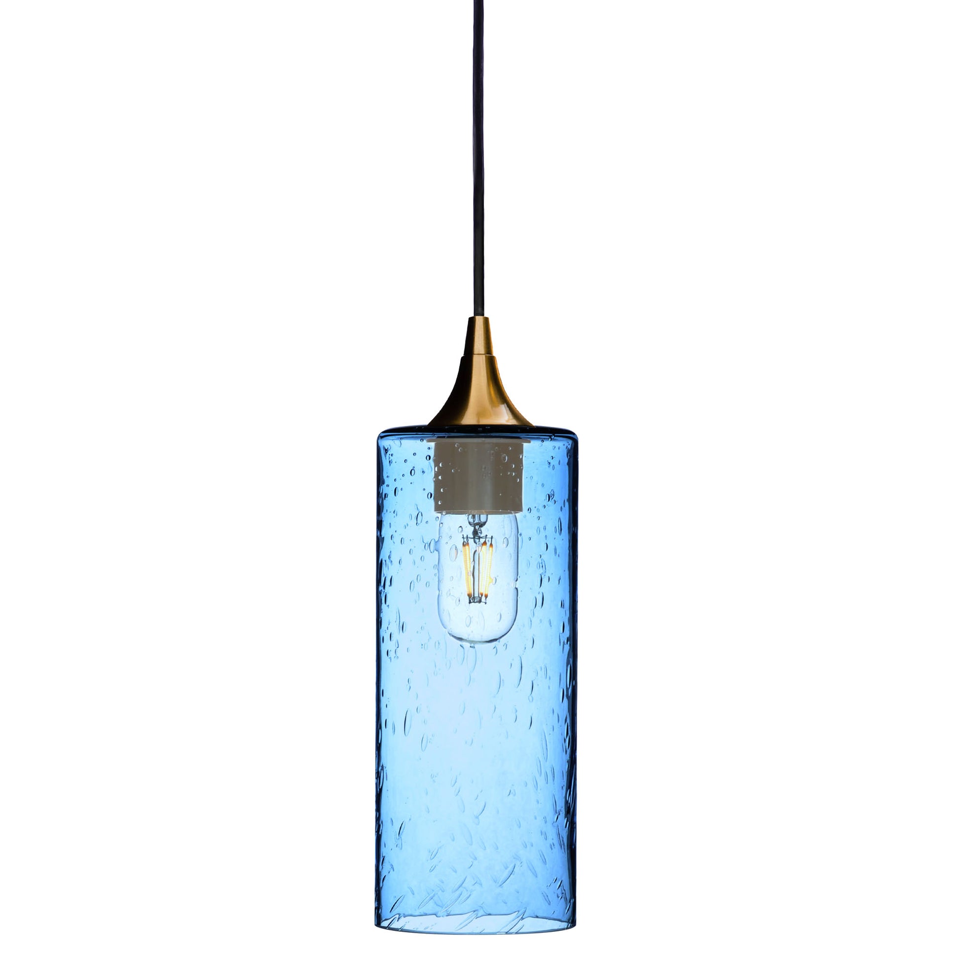 515 Single Pendant Light-Bicycle Glass Co-Polished Brass 15ft Cord + Track Mount-Lunar-Steel Blue-Bicycle Glass Co