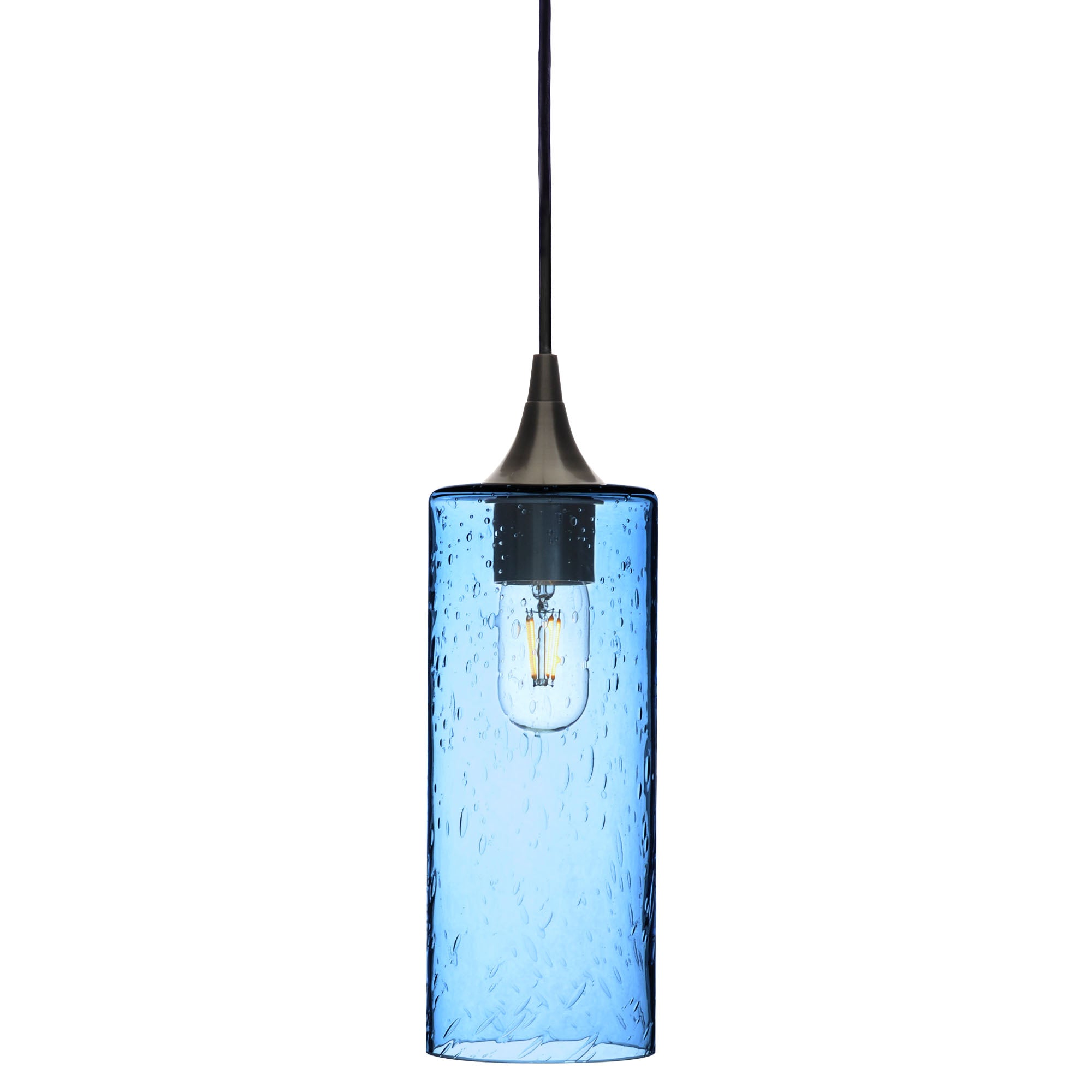 515 Single Pendant Light-Bicycle Glass Co-Antique Bronze - 4ft Cord-Lunar-Steel Blue-Bicycle Glass Co