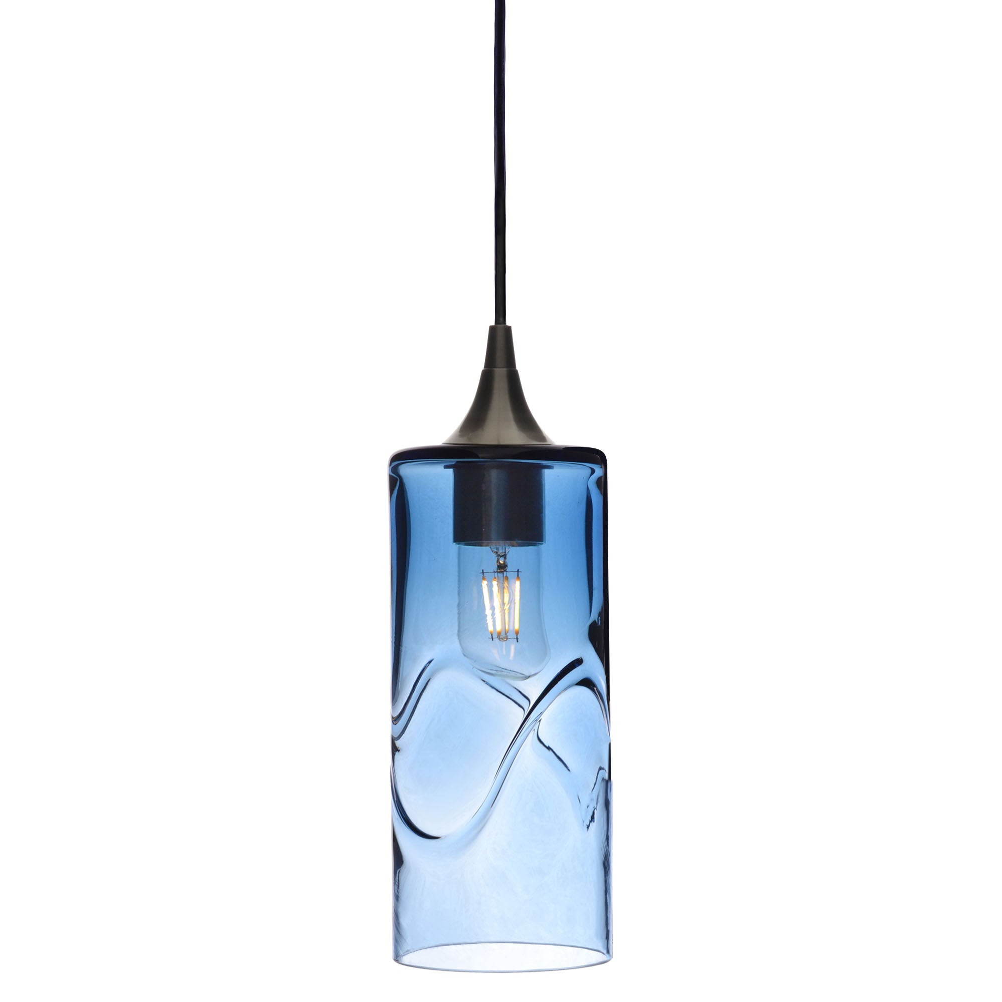 515 Single Pendant Light-Bicycle Glass Co-Antique Bronze - 4ft Cord-Swell-Steel Blue-Bicycle Glass Co