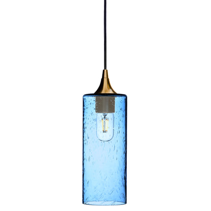 515 Single Pendant Light-Bicycle Glass Co-Polished Brass - 4ft Cord-Lunar-Steel Blue-Bicycle Glass Co