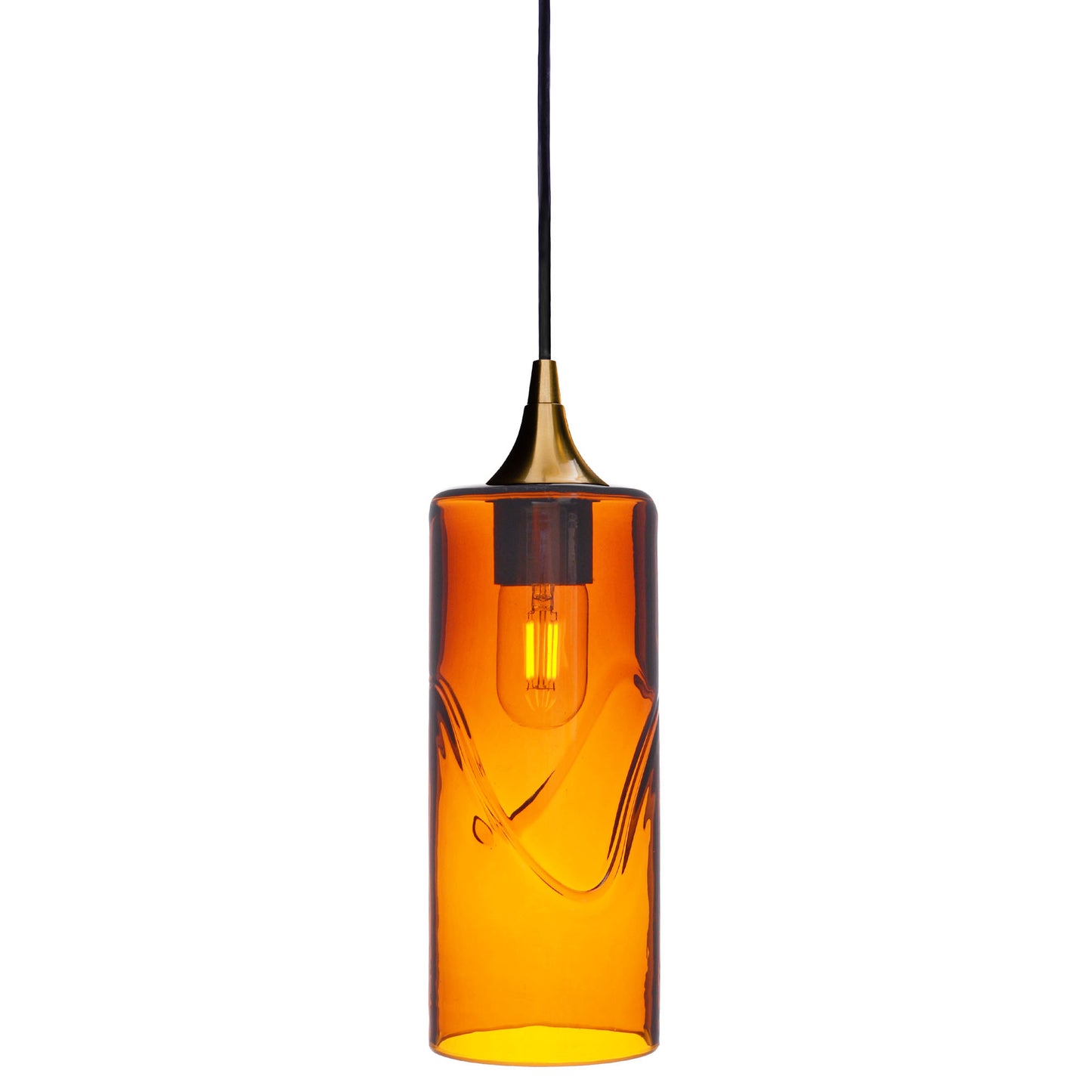 515 Single Pendant Light-Bicycle Glass Co-Polished Brass - 4ft Cord-Swell-Golden Amber-Bicycle Glass Co