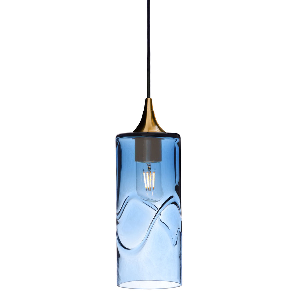 515 Single Pendant Light-Bicycle Glass Co-Polished Brass - 4ft Cord-Swell-Steel Blue-Bicycle Glass Co