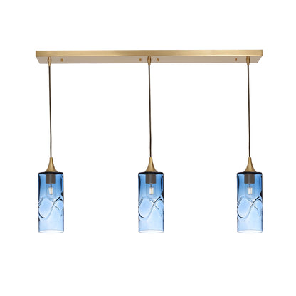 515 Swell: 3 Pendant Linear Chandelier-Glass-Bicycle Glass Co - Hotshop-Steel Blue-Matte Black-Bicycle Glass Co