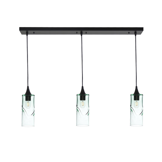 515 Swell: 3 Pendant Linear Chandelier-Glass-Bicycle Glass Co - Hotshop-Eco Clear-Matte Black-Bicycle Glass Co