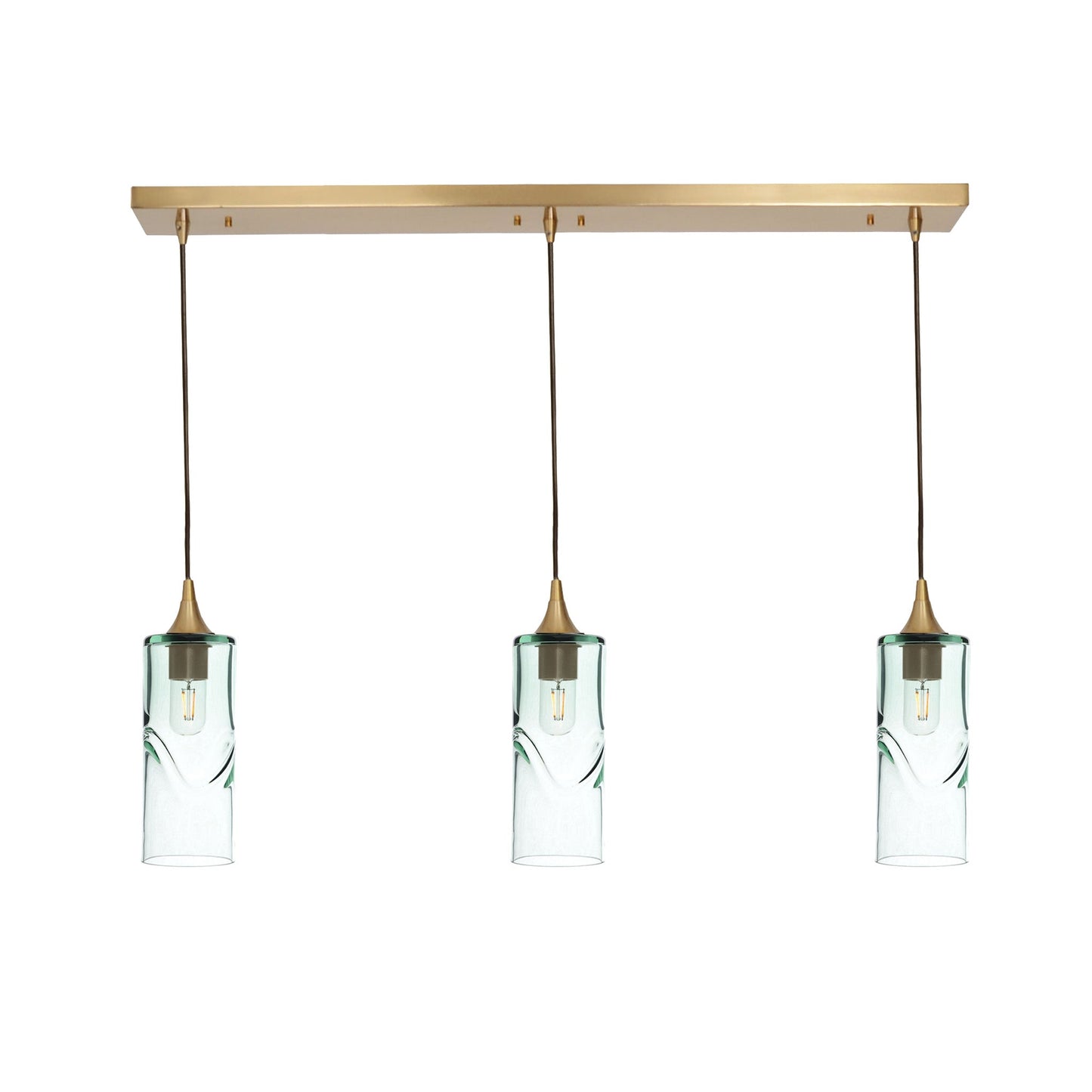 515 Swell: 3 Pendant Linear Chandelier-Glass-Bicycle Glass Co - Hotshop-Eco Clear-Polished Brass-Bicycle Glass Co