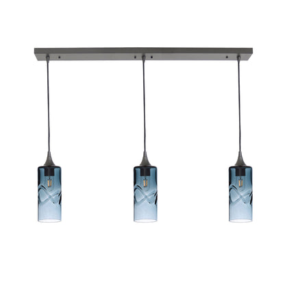 515 Swell: 3 Pendant Linear Chandelier-Glass-Bicycle Glass Co - Hotshop-Slate Gray-Antique Bronze-Bicycle Glass Co