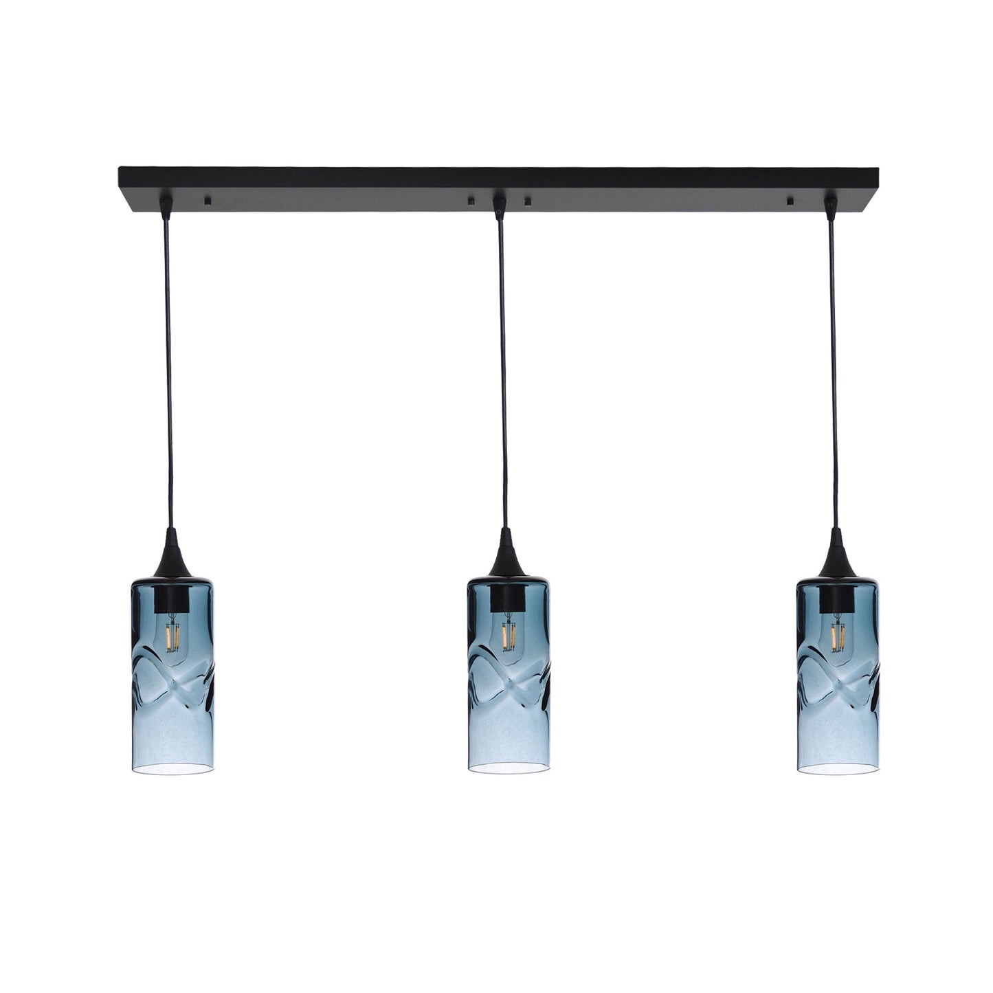 515 Swell: 3 Pendant Linear Chandelier-Glass-Bicycle Glass Co - Hotshop-Slate Gray-Matte Black-Bicycle Glass Co