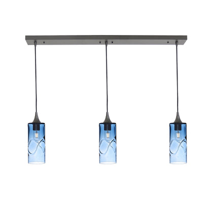 515 Swell: 3 Pendant Linear Chandelier-Glass-Bicycle Glass Co - Hotshop-Steel Blue-Antique Bronze-Bicycle Glass Co