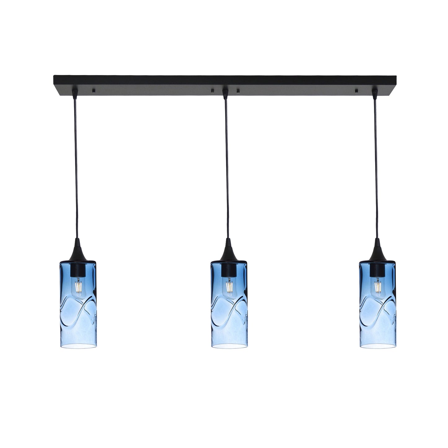 515 Swell: 3 Pendant Linear Chandelier-Glass-Bicycle Glass Co - Hotshop-Steel Blue-Matte Black-Bicycle Glass Co