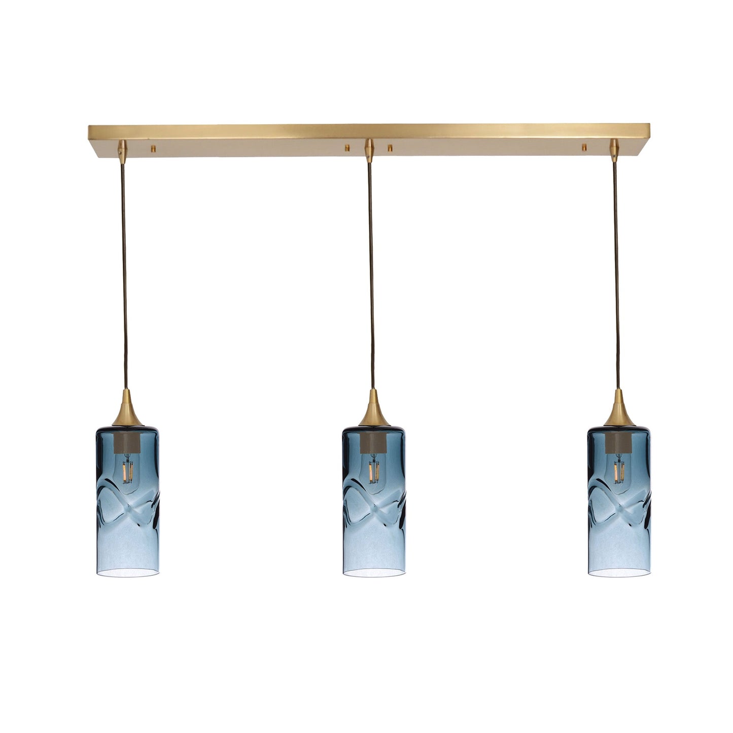 515 Swell: 3 Pendant Linear Chandelier-Glass-Bicycle Glass Co - Hotshop-Steel Blue-Polished Brass-Bicycle Glass Co